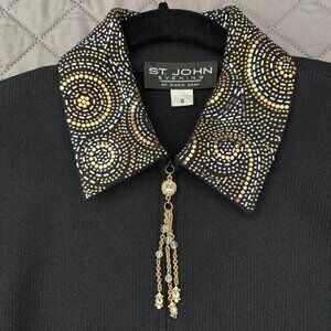 St. John Evening by Marie Gray Black Jacket Beaded Collar & Cuffs + Black Skirt